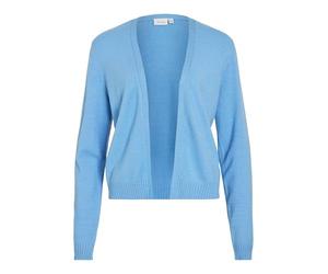 VILA - Gilet bleu uni court avec une coupe droite et des manches longues