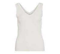Vila Neck S/L Rib Knit Top Viesra Haut en Maille côtelée à col en V S/L, Blanche-Neige, M Femmes