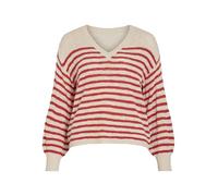Vila Neck Vipoca Rev Col en V L/S Stripe Knit Top/R, Bouleau, L Femme
