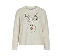 Vila O-Neck Christmas Knit Top Viholly L/S Haut de Noël en Tricot à col Rond, Blanche-Neige, L Femme