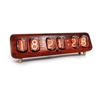 VILA SMO Nixie Tube Clock, 6 Bit RGB Color Changing Glow Tube Clock, with Remote Control, Wood Base, Multiple Background Light Effects, Unique Gift for Tech Lovers Rosewood