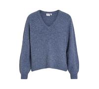 Vila Vibeluna V-Neck Rev L/S Knit Top-Noos Pull-Over, Bleu Bijou-Détails : chiné, XL Femme