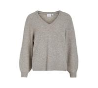 Vila Vibeluna V-Neck Rev L/S Knit Top-Noos Pull-Over, Mélange Naturel, XL Femme