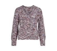 Vila Vidirma Rev V-Neck L/S Knit Top Pull en Tricot, Bleu Bijou-Détails : Prune Perfect/Bouleau/Polignac, M Femme