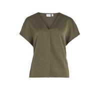 Vila Viellette Haut en Satin S/S à col en V - Noos Chemisier à Manches Courtes, Vert Olive, 36 Femmes