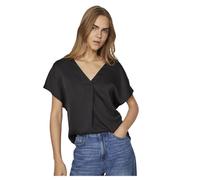 Vila Viellette Noos Haut en Satin à col en V Chemisier à Manches Courtes, Noir, 40 Femme