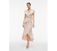 VILA VILA Pink Spot Print Satin Frill Wrap Ankle Dress Pink EU 44 (UK 16)