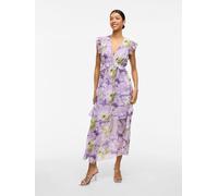 VILA VILA Purple Printed Floral Chiffon Frill Detail Maxi Dress Purple EU 34 (UK 6)