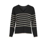 Vila Viostria V-Neck L/S Rev Top-Noos Pull en Tricot, Black Beauty/Rayures : Gris Plume, XS Femme