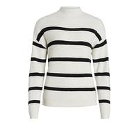 Vila Viril Mockneck L/S Knit Rib Top 2-Noos Pull en Tricot, Alyssum/Rayures : Noir, M Femme
