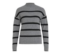 Vila Viril Mockneck L/S Knit Rib Top 2-Noos Pull en Tricot, Mélange de Gris Moyen/Rayures : Noir, L Femme