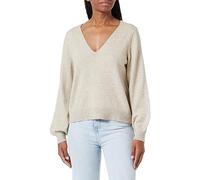 Vila Viril Rev Col V L/S Top-Noos Pull en Tricot, Mélange Naturel, L Femme