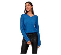 Vila Viril V-Neck L/S Knit Top-Noos Pull-Over, Bleu fédéral-Détails : mélange foncé, L Femme