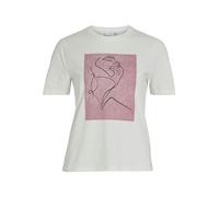 Vila Visybil Line T-Shirt à col Rond S/S, Blanc Neige/imprimé : Ligne 2 en polignac, XL