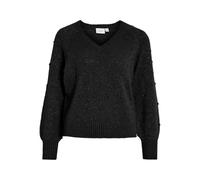 Vila Vituli L/S V-Neck Gliter Knit Top/PB, Black Beauty, L Femme