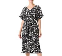 Vila Ya Robe mi-Mollet 2/4 à col en V, Black Beauty/AOP : bea Eggnog, L Femme