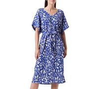 Vila Ya Robe mi-Mollet 2/4 à col en V, Bleu Mazarine/AOP : bea Eggnog, M Femme