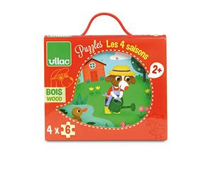 Vilac - Coffret de 4 Puzzles en Bois - Les 4 Saisons - Mélusine Allirol - Accompagne Le Petit Chien à Travers Les Saisons - Jeu de logique - Apprentissage Saison et Couleurs - 2641
