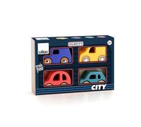 VILAC - Coffret de 4 Voitures City - Voiture et Garage en Bois - 4 Voitures en Bois modèle City - Jeux d'Eveil pour Enfant en Bois - Jouet pour Enfant Dès 3 Ans - 2370