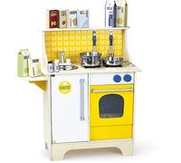 vilac - Cuisine Cuistot Moutarde - Cuisine en Bois pour Enfant - Jouets - Effets sonores - 14 Accessoires - Four et Evier - Développer Les Compétences Motrices et l'Imagination - à partir de 3 Ans