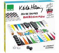 Vilac- Jeu de Dames/Backgammon Keith Haring - Jeux et Jouets - Jeux de société en Bois - 9228, Multicolore