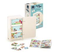 Vilac Jeu créatif Pack it Right Frigo – Frigo bois, 21 pièces magnétiques, 2 clayettes – Dès 5 ans