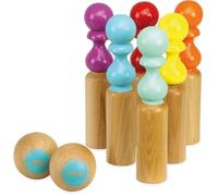 Vilac - Jeu de 6 quilles rétro en bois bicolore - 2 boules, sac coton