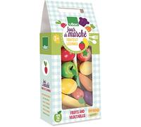 Vilac Jouet en bois Set de 12 fruits et légumes Jour de Marché Bleu