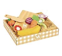 Vilac- Jour de marché - Paniers de 5 Fruits et légumes à découper - Jouet en Bois - pour Les Enfants à partir de 2 Ans - Banane - Carotte - Kiwi - Oignon - Orange - 8106