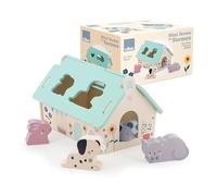 VILAC - Mini Ferme des Formes - Sarah Betz - Jouet Premier Age - 1 boîte à Formes Maison + 4 Animaux en Bois : Chien, Lapin, Chat et Souris. - Jeux d'Eveil - Dès 2 Ans - 7119