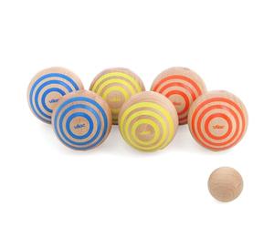 Vilac - Pétanque Stripes en Bois Naturel Tampographié - 6 Boules Rayures Colorées, Cochonnet & Sac Coton - Adresse, Concentration & Jeu en Famille - Idée Cadeau Enfant dès 5 Ans - 4073