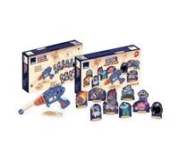 Vilac - Pistolet à Élastiques de l'espace en Bois - Chargement Multiple, 10 Cibles & 10 Socles Bois - Adresse & Concentration - Inspiration Montessori - Cadeau Enfant dès 3 Ans - 9915