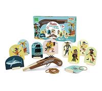 Vilac - Pistolet à Elastiques Pirates - Jeux d'Adresse - Jouets en Bois - Tir aux Elastiques - Jeu en Famille - Cibles - Développement de la Coordination œil-Main - à Partir de 3 Ans