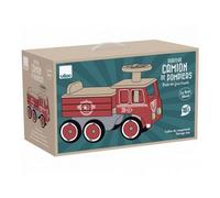 Vilac Porteur camion de pompier 1126R – Bois, coffre sous assise, anti-bascule – Rouge – Dès 18 mois