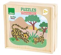 Vilac Puzzle en bois Maman-Bébé Michelle Carlslund - Jeu éducatif Animaux et couleurs - dès 2 ans
