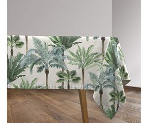 Vilber, Nappe en Tissu confectionné, rectangulaire, résinée, avec Traitement Anti-Taches, imperméable, Motif Tropical AZOR Vert, 136 x 240 cm