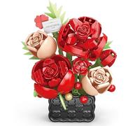 Vilbocr Blocs de construction botaniques miniatures Collection Bureau Noël Anniversaire Fête Fleurs Artificielles Fleurs séchées Décoration Fleurs Bâtiment Jouet Saint-Valentin et Fête des Mères (Rose