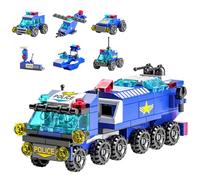 Vilbocr Ensemble de blocs de construction - Voiture de police, camion de pompiers, ambulance, réservoir, hélicoptère de sauvetage et véhicules de construction - Jouet STEM pour enfants à partir de 6