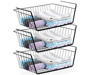 Vilde 3 Paniers de Rangement Bas 40,5x26,5x14,5 cm Métal Noir Panier Suspendu pour