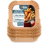 Vilde Airfryer Lot de 300 feuilles de papier sulfurisé carré 19 x 19 cm - Jetables pour friteuse à air chaud, papier sulfurisé anti-adhésif, résistant à la graisse, pour four à air fryer, micro-ondes