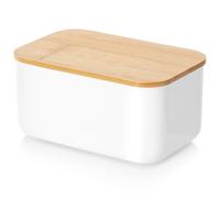 Vilde Beurrier avec couvercle blanc en métal et bambou - Récipient à beurre pour réfrigérateur - Table classique hygiénique - Facile à nettoyer