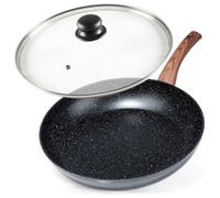 VILDE Black&Wood Poêle à frire 32 cm avec couvercle en verre - Revêtement antiadhésif granit - Tous feux dont induction