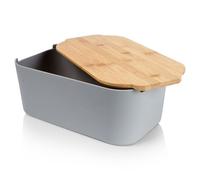 Vilde Boîte à pain avec planche en bois Corbeille à pain Boîte à pain grise 33x18,5x12 cm