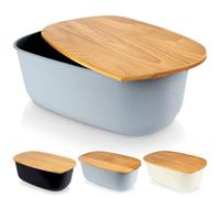 Vilde Boîte à pain avec planche en bois grise - Grande boîte à pain - Boîte à pain - 39 x 23,5 x 15,5 cm