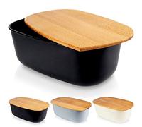 Vilde Boîte à pain avec planche en bois Noir 39 x 23,5 x 15,5 cm, (Schwarz)