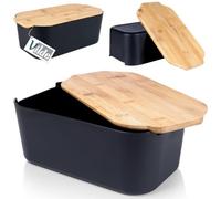 Vilde Boîte à pain avec planche en bois noir - Boîte à pain - Boîte à pain - Boîte à pain - Casserole à pain - Casserole à pain - Boîte à pain - 33 x 18,5 x 12 cm