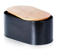 VILDE Boîte à pain - avec une planche à découper en bois - Acier noir et bois - fermeture pratique - 34 x 18,5 x 15,5 cm