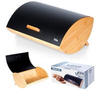 Vilde Boîte à pain en métal et bois, noire, 35,5 x 24,5 x 15,5 cm