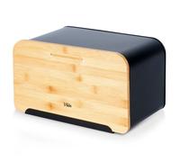 VILDE Boîte à pain métal noir mat avec couvercle bambou planche à découper 35x22x20,5 cm