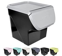 Vilde Boîte de rangement pour légumes, fruits, oignons, pommes de terre, ail avec rabat, convient pour aliments, 13 l, fabriqué dans l’UE (noir/gris)